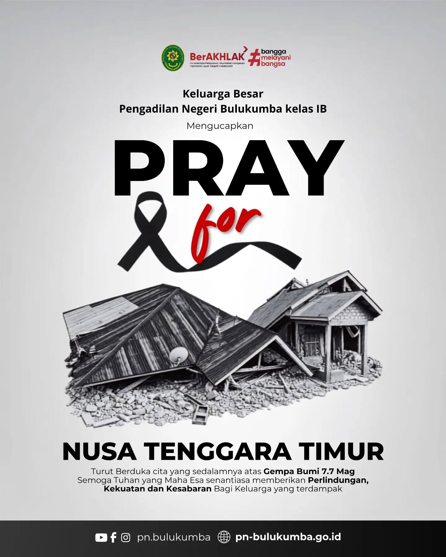 TURUT BERDUKA CITA ATAS GEMPA BUMI NTT

Keluarga Besar Pengadilan Negeri Bulukumba menyampaikan duka cita yang mendalam atas musibah gempa bumi yang melanda Nusa Tenggara Timur.

Semoga seluruh yang terdampak diberikan perlindungan, kekuatan, dan ketabahan dalam menghadapi musibah ini.